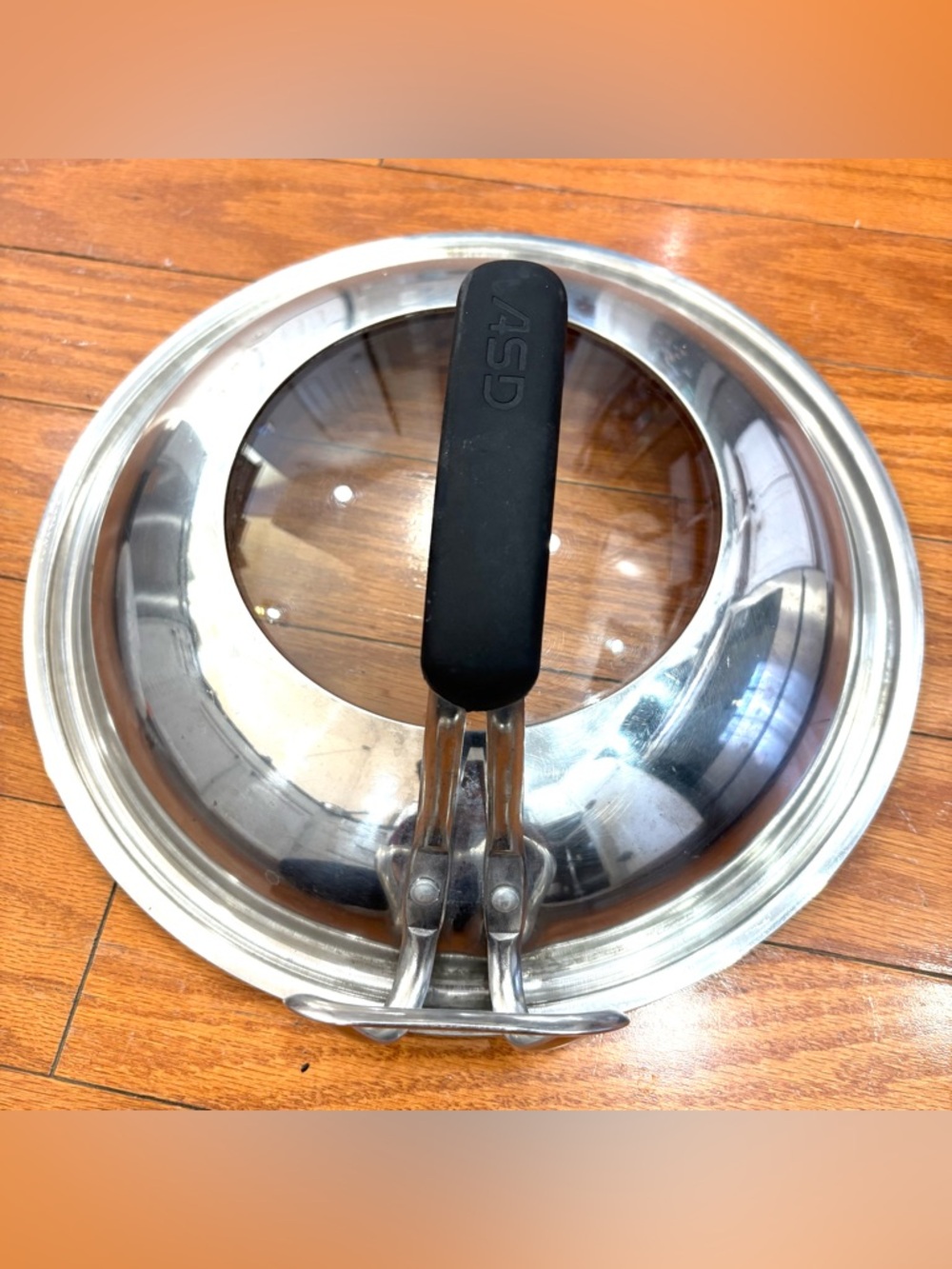 Stainless steel pot lid with clear glass center & handle & Self-standing design